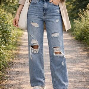 SO High Rise Straight Distressed Ripped Jeans Women's Size 9 High Rise